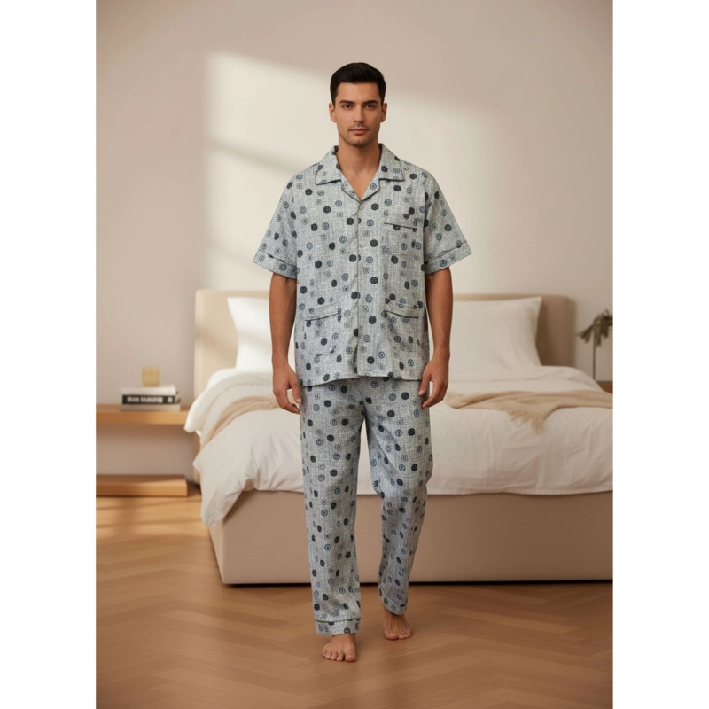 PIJAMA HOMBRE VERANO PANTALON Y POLERA MANGA CORTA CON BOTONES 8888 - 2