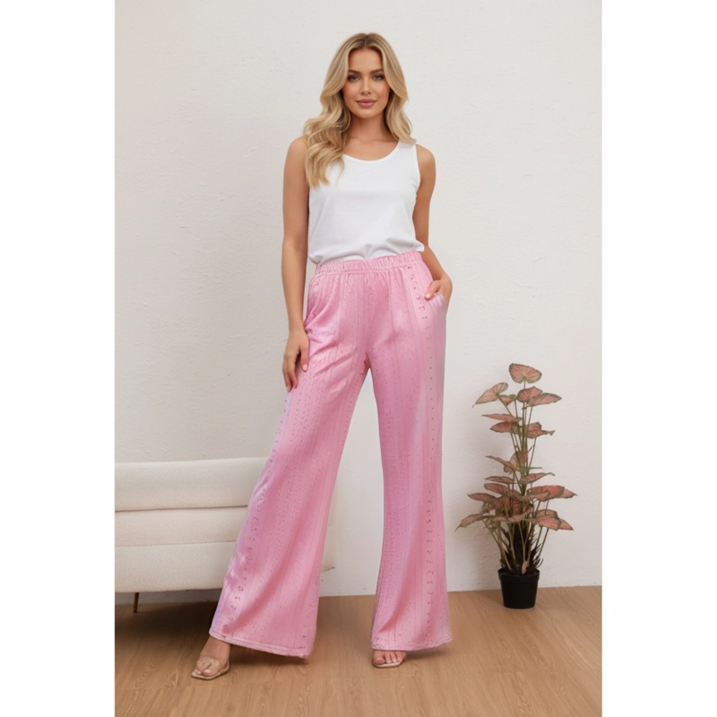 PANTALON PLAYERO MUJER FLARE CALADO TIPO BRODERIE VERANO 6625 - 1