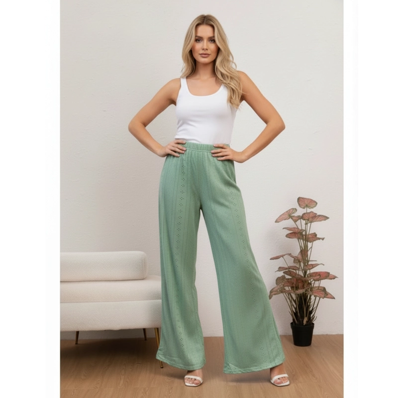 PANTALON PLAYERO MUJER FLARE CALADO TIPO BRODERIE VERANO 6625 - 1