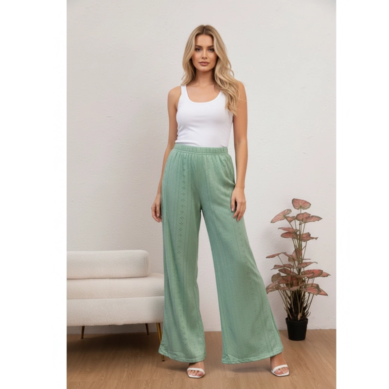 PANTALON PLAYERO MUJER FLARE CALADO TIPO BRODERIE VERANO 6625 - 2