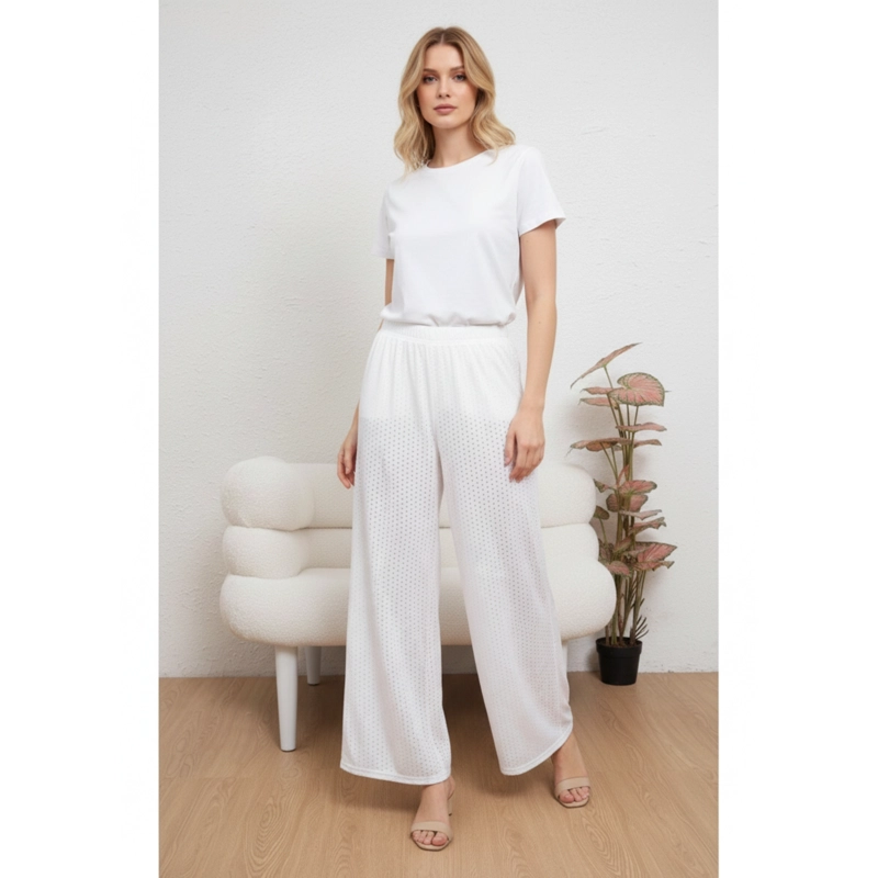 PANTALON PLAYERO MUJER RECTO CALADO TIPO BRODERIE VERANO 6621 - 1
