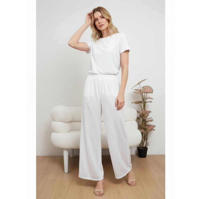 PANTALON PLAYERO MUJER RECTO CALADO TIPO BRODERIE VERANO 6621 - 2