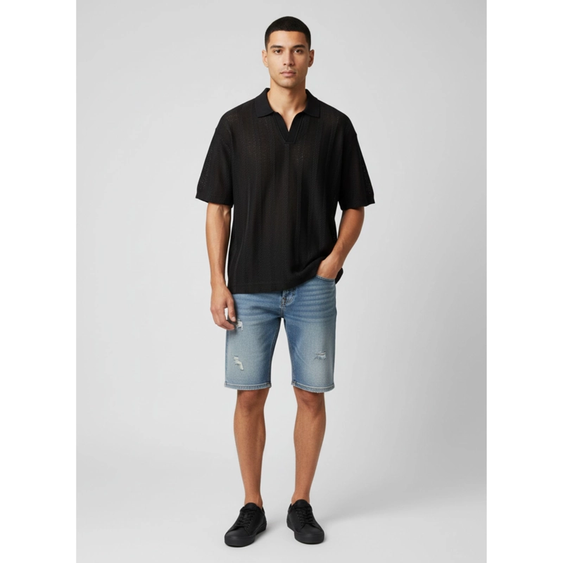 POLERA HOMBRE MANGA CORTA TEJIDA CON CUELLO ESTILO CASUAL 0173 - 1