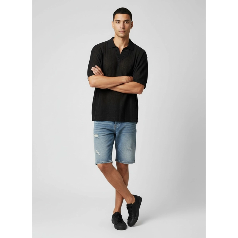 POLERA HOMBRE MANGA CORTA TEJIDA CON CUELLO ESTILO CASUAL 0173 - 2