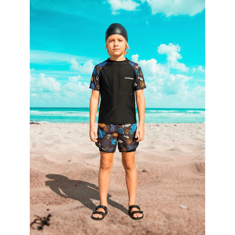 CONJUNTO DE BAÑO HOMBRE JUVENIL SHORT POLERA Y GORRO SECADO RAPIDO 8002 - 1