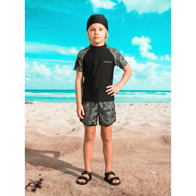 CONJUNTO DE BAÑO HOMBRE JUVENIL SHORT POLERA Y GORRO SECADO RAPIDO 8002 - 2