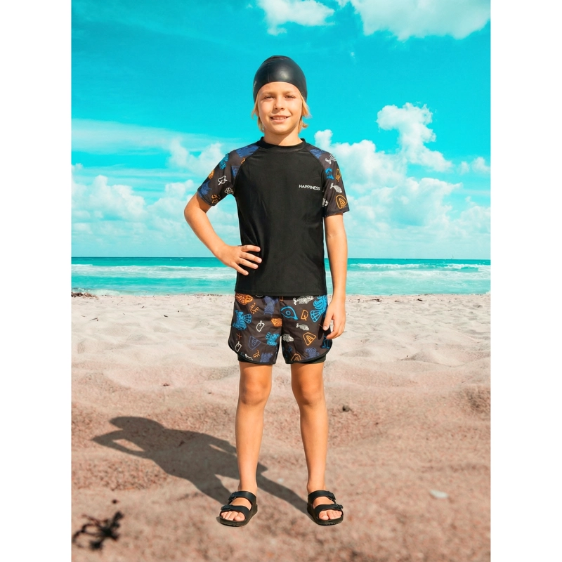 CONJUNTO DE BAÑO HOMBRE JUVENIL SHORT POLERA Y GORRO SECADO RAPIDO 8002 - 2