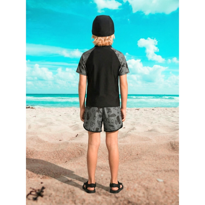 CONJUNTO DE BAÑO HOMBRE JUVENIL SHORT POLERA Y GORRO SECADO RAPIDO 8002 - 3