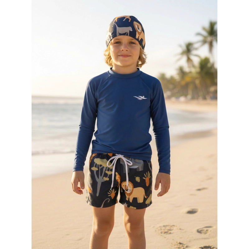 CONJUNTO DE BAÑO NIÑOS SHORT POLERA MANGA LARGA GORRO 0061 - 1