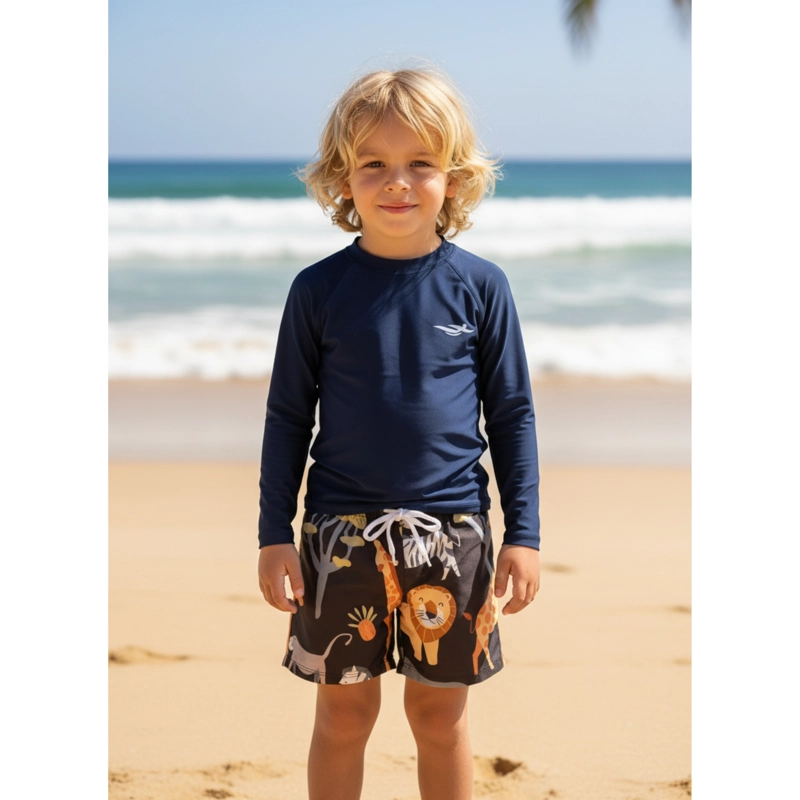 CONJUNTO DE BAÑO NIÑOS SHORT POLERA MANGA LARGA GORRO 0061 - 2