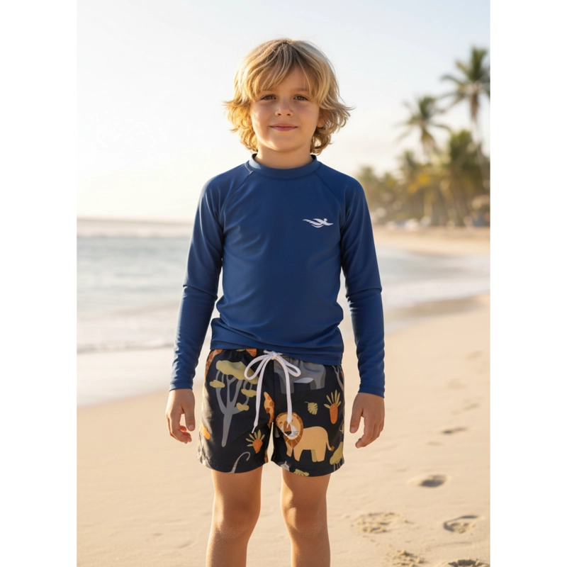 CONJUNTO DE BAÑO NIÑOS SHORT POLERA MANGA LARGA GORRO 0061 - 2