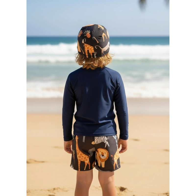 CONJUNTO DE BAÑO NIÑOS SHORT POLERA MANGA LARGA GORRO 0061 - 3