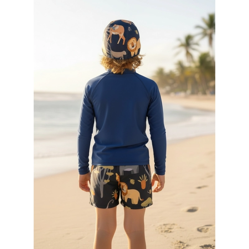 CONJUNTO DE BAÑO NIÑOS SHORT POLERA MANGA LARGA GORRO 0061 - 3