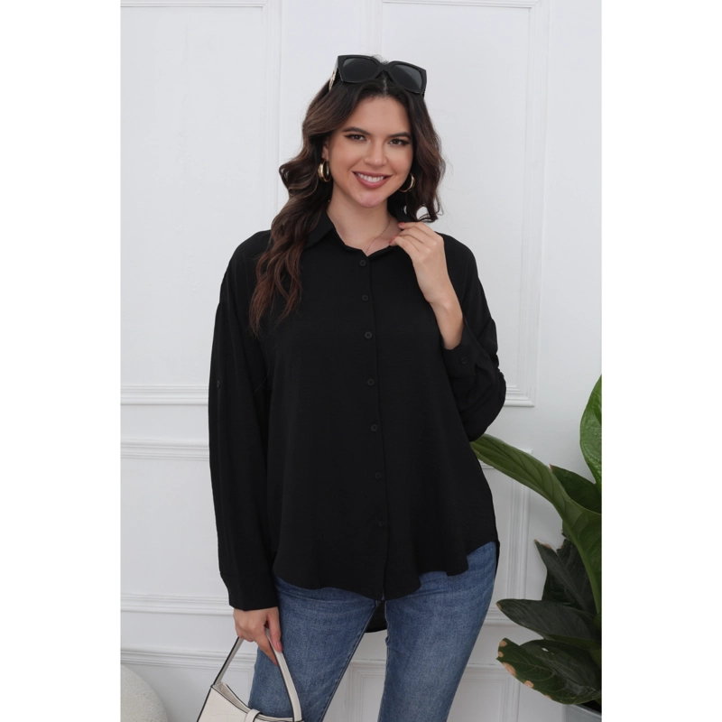BLUSA HOLGADA MUJER ALGODÓNMANGA LARGA SEMI FORMAL BOTONES 0072 - 1