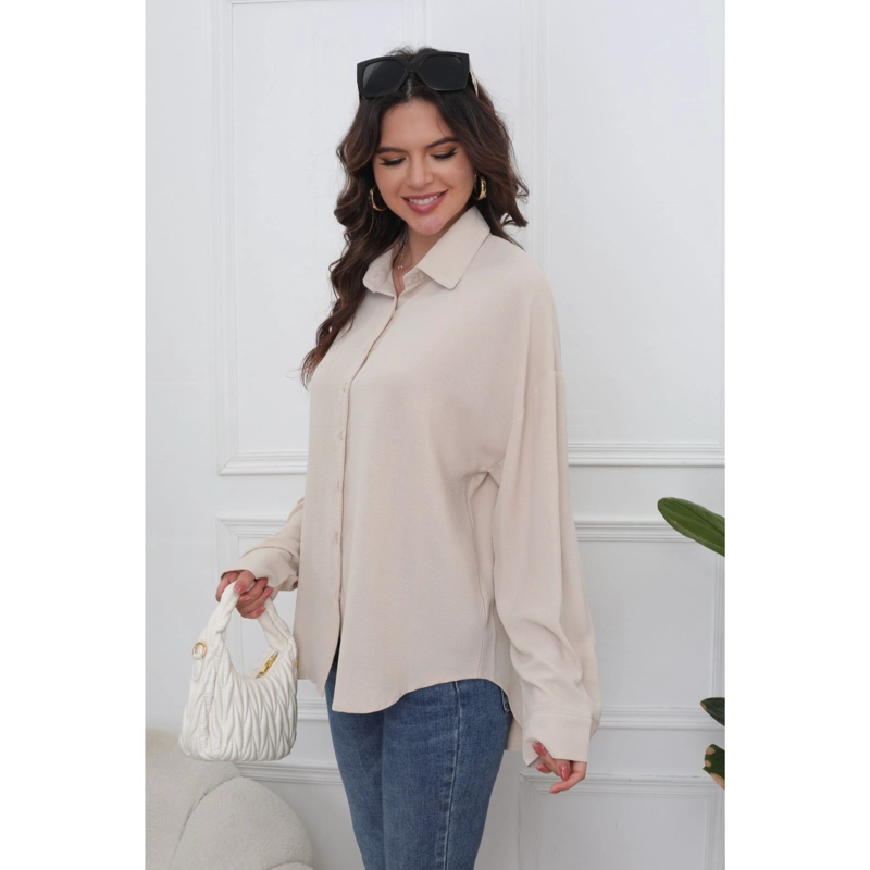 BLUSA HOLGADA MUJER ALGODÓNMANGA LARGA SEMI FORMAL BOTONES 0072 - 1