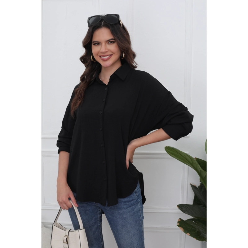 BLUSA HOLGADA MUJER ALGODÓNMANGA LARGA SEMI FORMAL BOTONES 0072 - 2