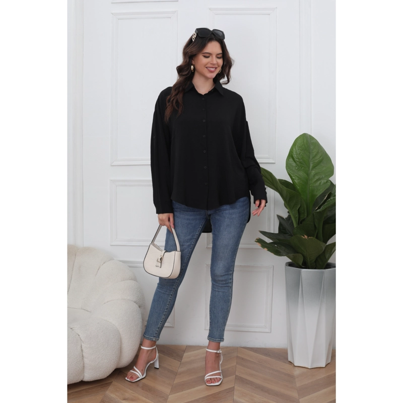 BLUSA HOLGADA MUJER ALGODÓNMANGA LARGA SEMI FORMAL BOTONES 0072 - 4