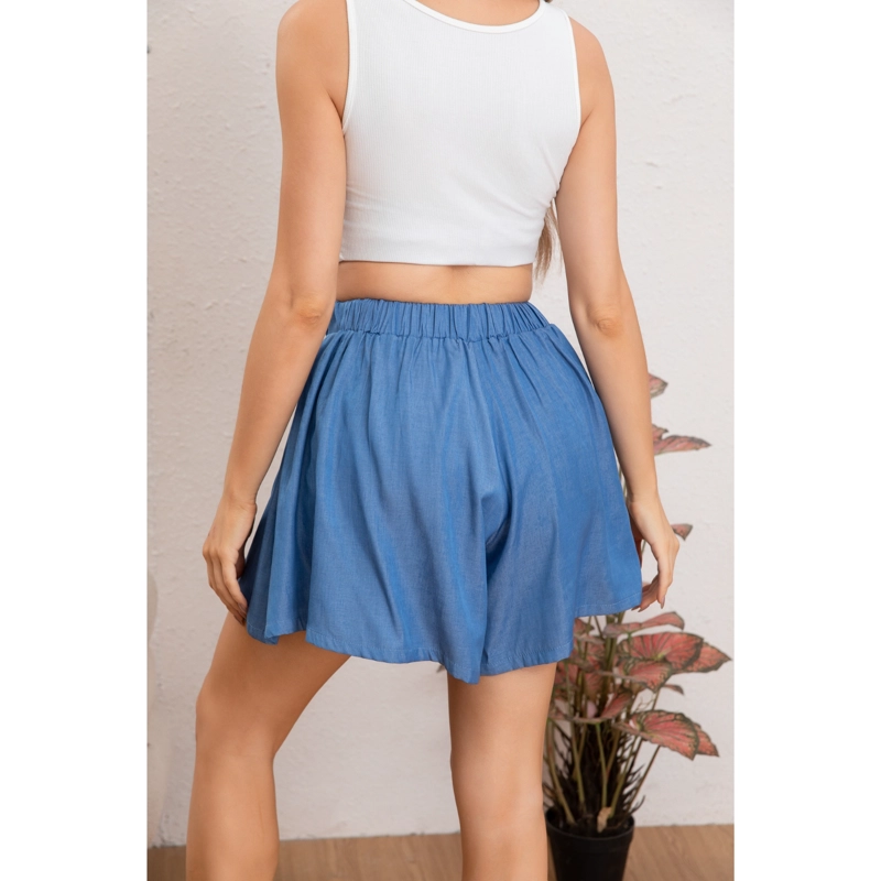 SHORT PLISADO MUJER PIERNA ANCHA CASUAL TIRO ALTO TIPO JEANS 0113 - 4