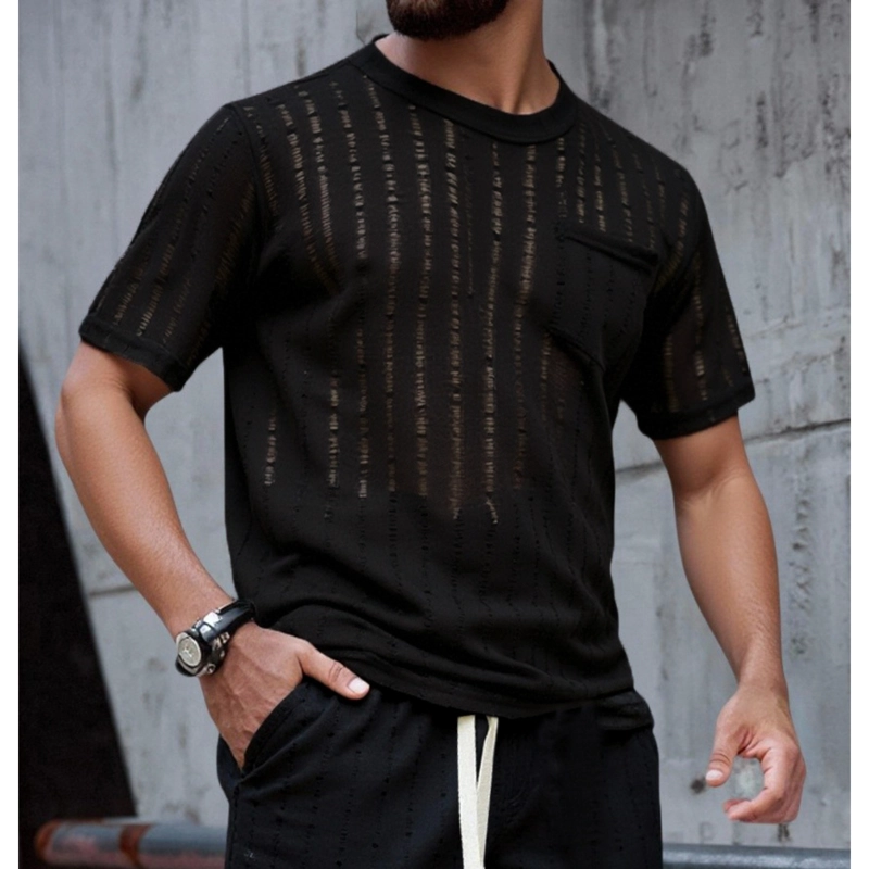 POLERA HOMBRE MANGA CORTA TEJIDA ESTILO CASUAL VERANO BOLSILLO 0261 - 1