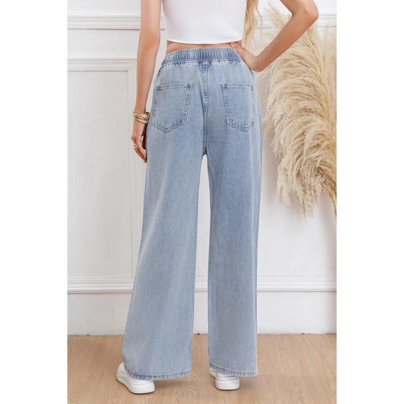 PANTALON JEANS MUJER WIDE LEG TIRO ALTO CON CORDON 1007 - 2