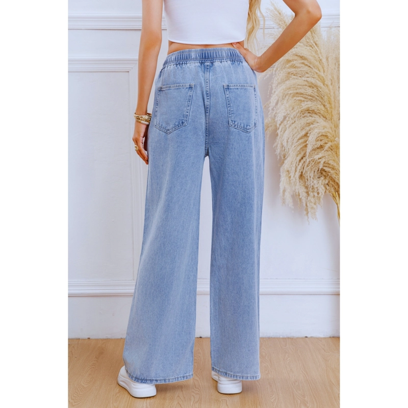 PANTALON JEANS MUJER WIDE LEG TIRO ALTO CON CORDON 1007 - 2