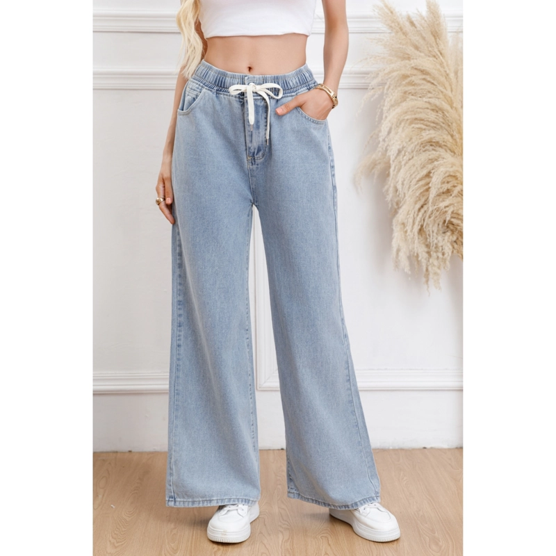 PANTALON JEANS MUJER WIDE LEG TIRO ALTO CON CORDON 1007 - 3