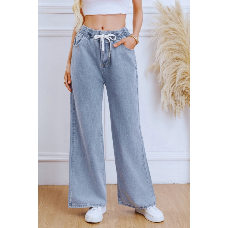 PANTALON JEANS MUJER WIDE LEG TIRO ALTO CON CORDON 1007 - 3