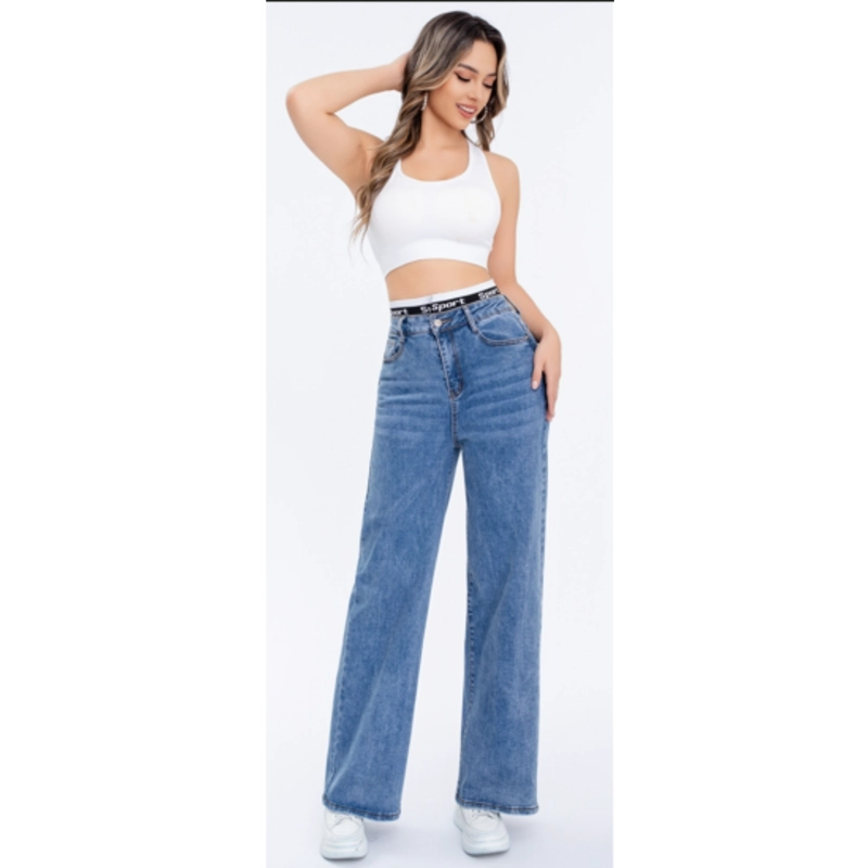 PANTALON JEANS MUJER WIDE LEG TIRO ALTO FULL ELASTICADO TENDENCIA URBANA 23005 - 1
