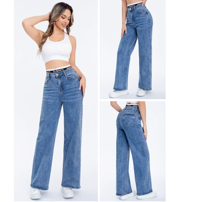 PANTALON JEANS MUJER WIDE LEG TIRO ALTO FULL ELASTICADO TENDENCIA URBANA 23005 - 3