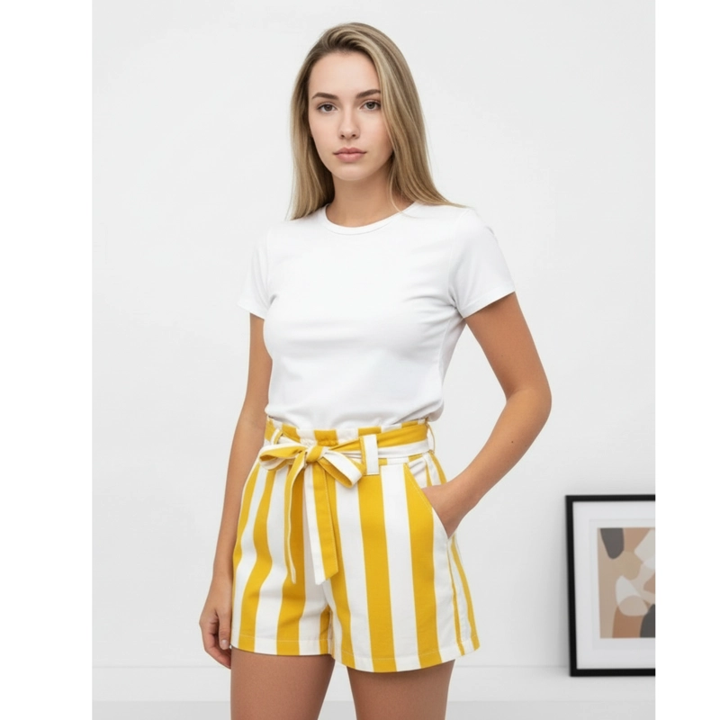 SHORT MUJER PANTALON CORTO LIVIANO ESTAMPADO LINEAS BI-COLOR W3030 - 1
