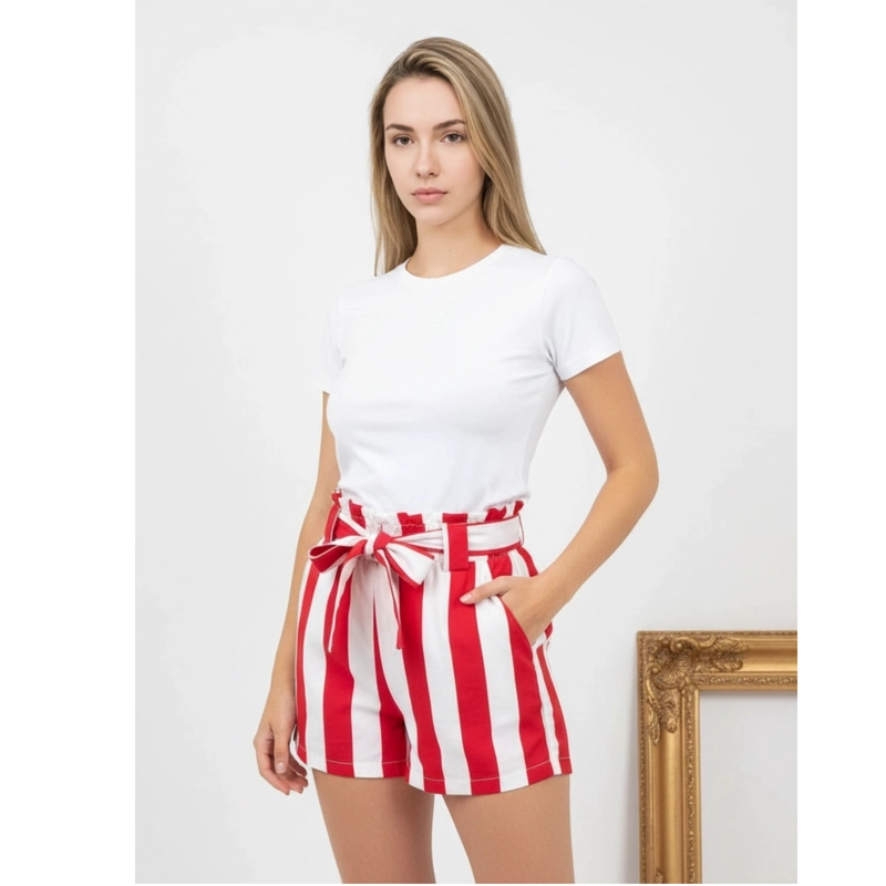 SHORT MUJER PANTALON CORTO LIVIANO ESTAMPADO LINEAS BI-COLOR W3030 - 1