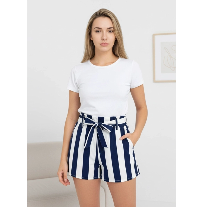 SHORT MUJER PANTALON CORTO LIVIANO ESTAMPADO LINEAS BI-COLOR W3030 - 1