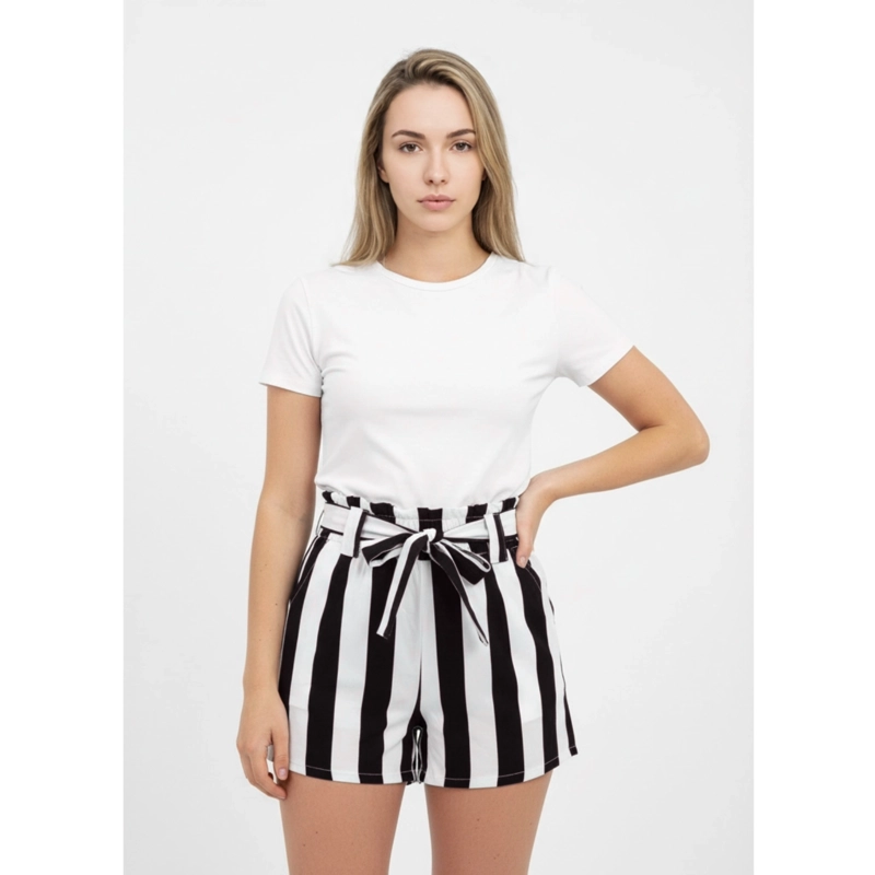 SHORT MUJER PANTALON CORTO LIVIANO ESTAMPADO LINEAS BI-COLOR W3030 - 1
