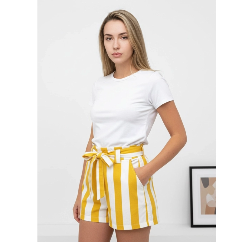 SHORT MUJER PANTALON CORTO LIVIANO ESTAMPADO LINEAS BI-COLOR W3030 - 2