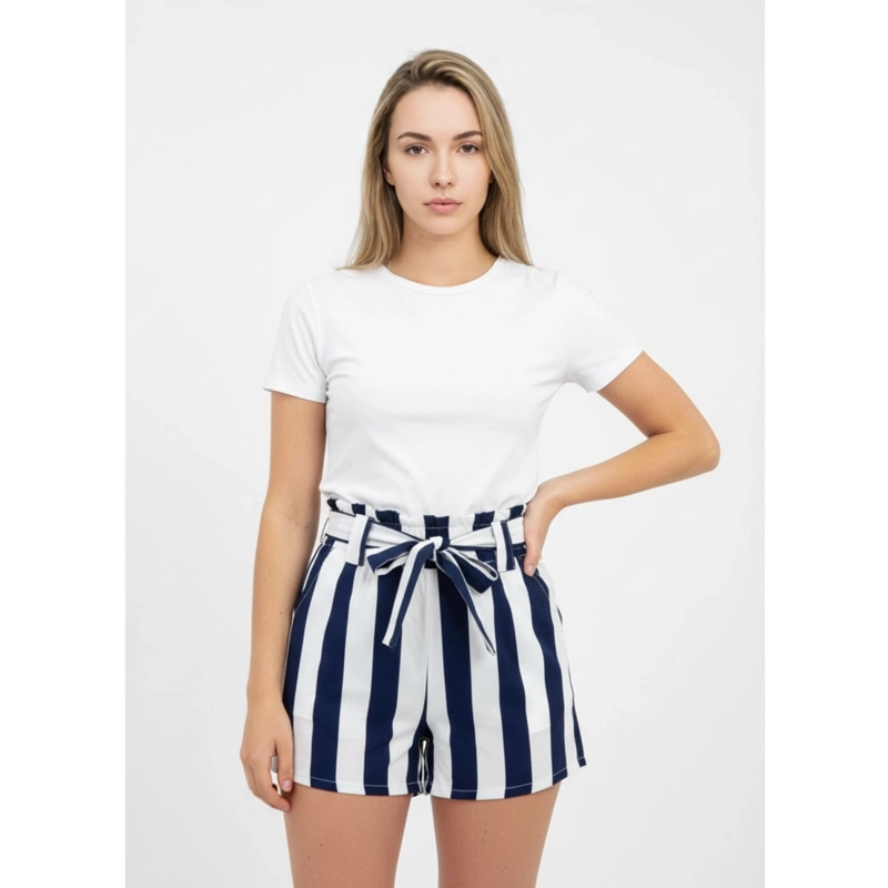 SHORT MUJER PANTALON CORTO LIVIANO ESTAMPADO LINEAS BI-COLOR W3030 - 2