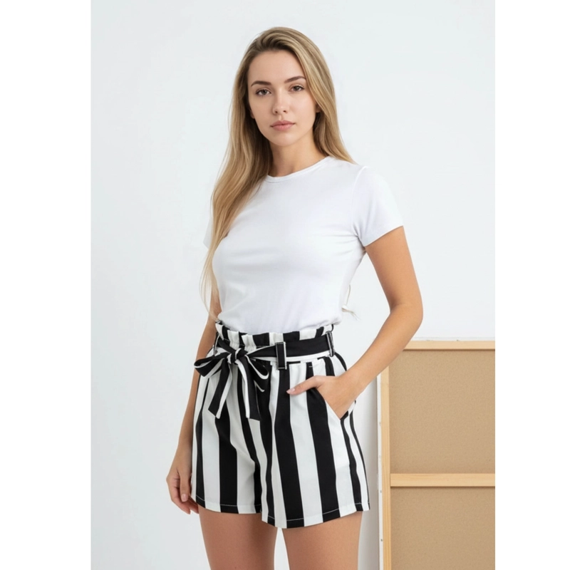 SHORT MUJER PANTALON CORTO LIVIANO ESTAMPADO LINEAS BI-COLOR W3030 - 2