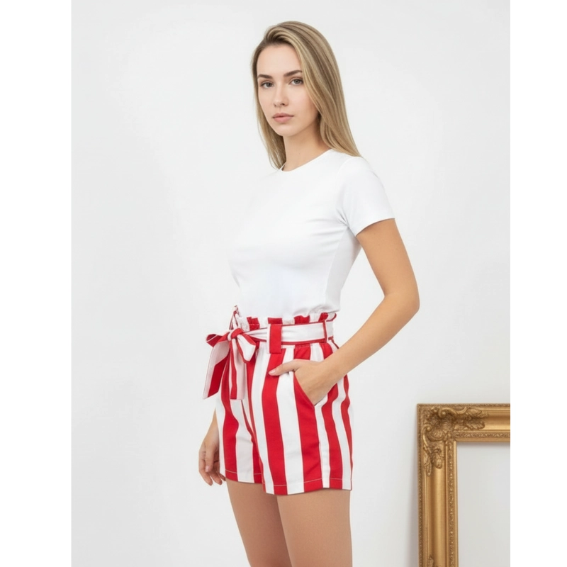 SHORT MUJER PANTALON CORTO LIVIANO ESTAMPADO LINEAS BI-COLOR W3030 - 2