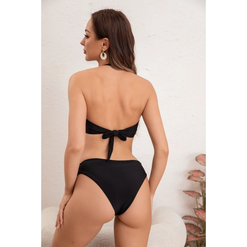 TRAJE DE BAÑO MUJER BIKINI TIRO ALTO TOP TIRANTES 2 PIEZAS UNICOLOR 8374 - 3