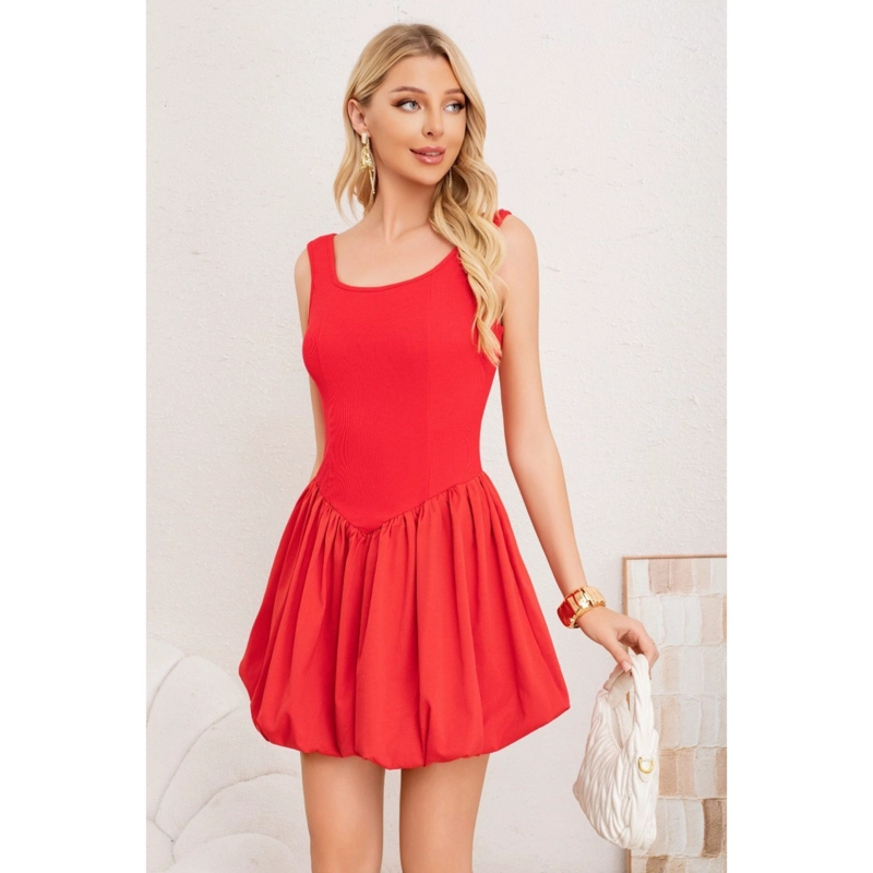 MINI VESTIDO CORTO MUJER SIN MANGA FALDA ACAMPANADA UNICOLOR 3364 - 2
