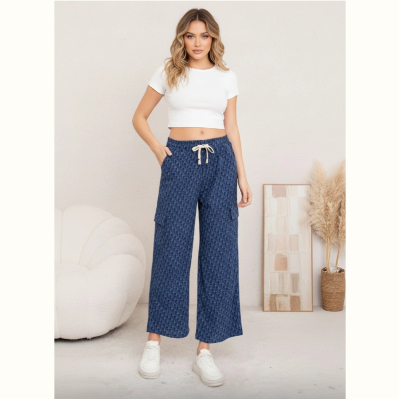 PANTALON PALAZZO MUJER CARGO ESTAMPADO TIRO ALTO PIERNA ANCHA BOLSILLOS 3007 - 1
