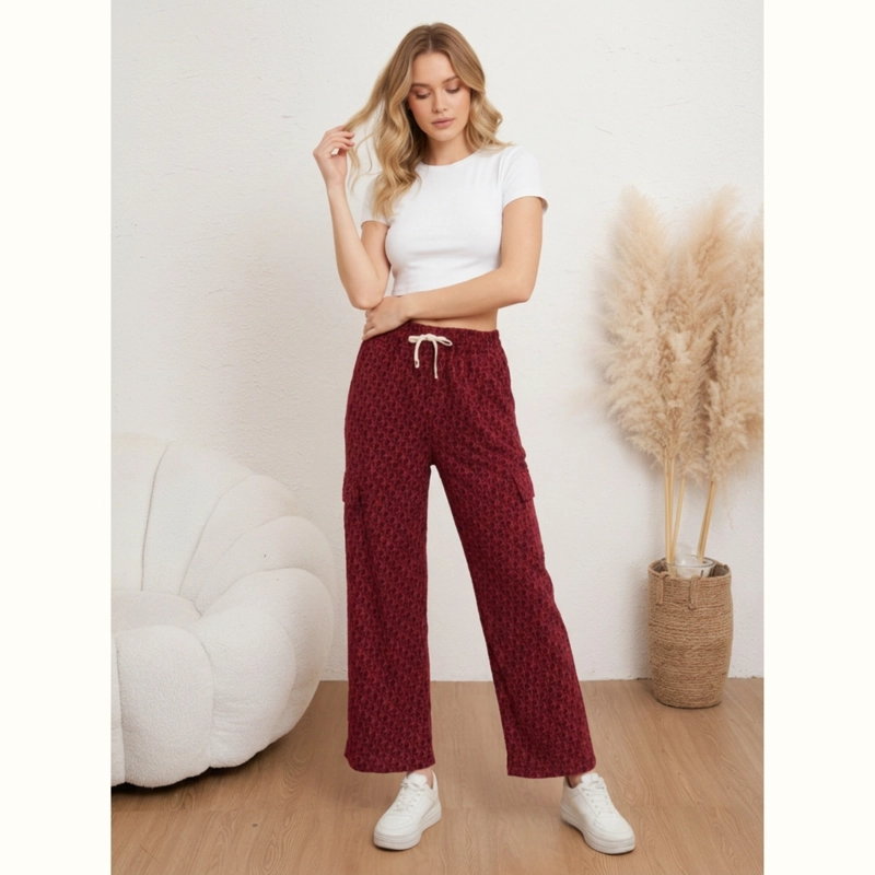 PANTALON PALAZZO MUJER CARGO ESTAMPADO TIRO ALTO PIERNA ANCHA BOLSILLOS 3007 - 1