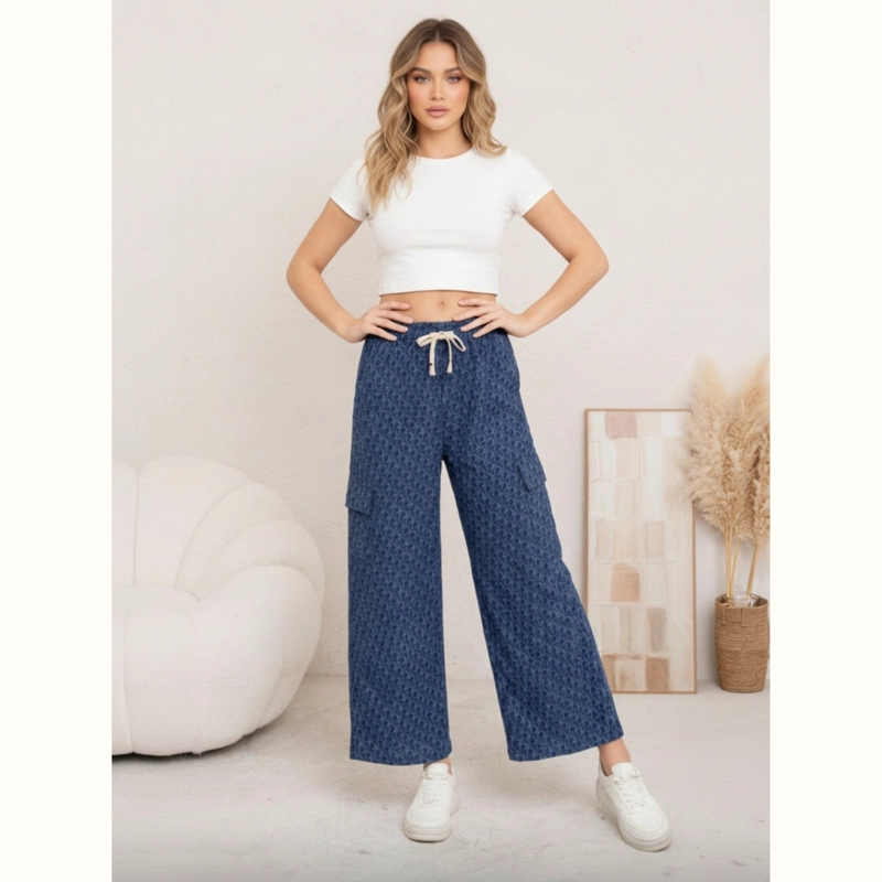 PANTALON PALAZZO MUJER CARGO ESTAMPADO TIRO ALTO PIERNA ANCHA BOLSILLOS 3007 - 2