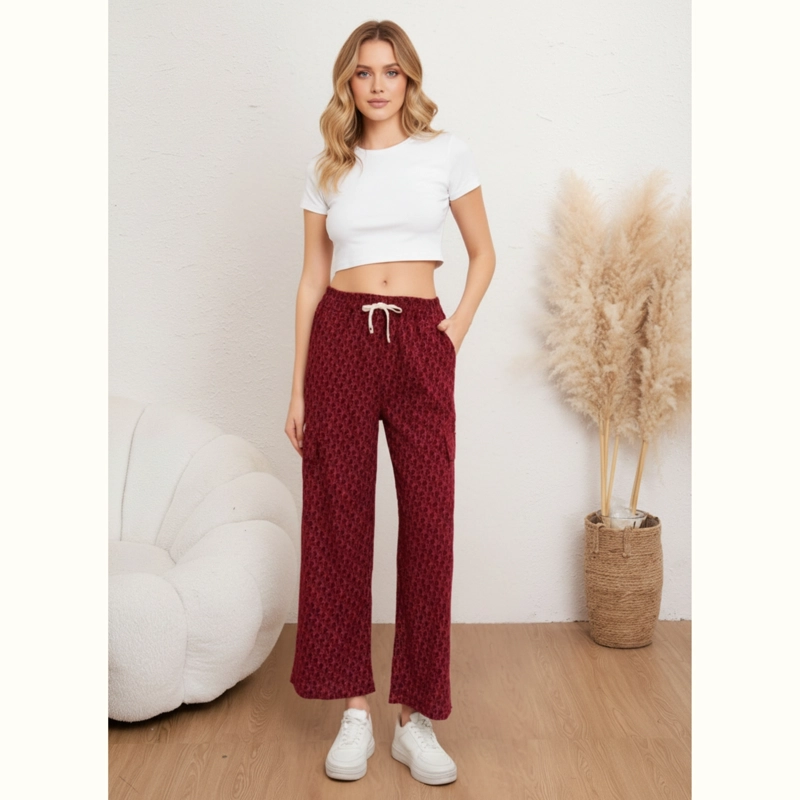 PANTALON PALAZZO MUJER CARGO ESTAMPADO TIRO ALTO PIERNA ANCHA BOLSILLOS 3007 - 2