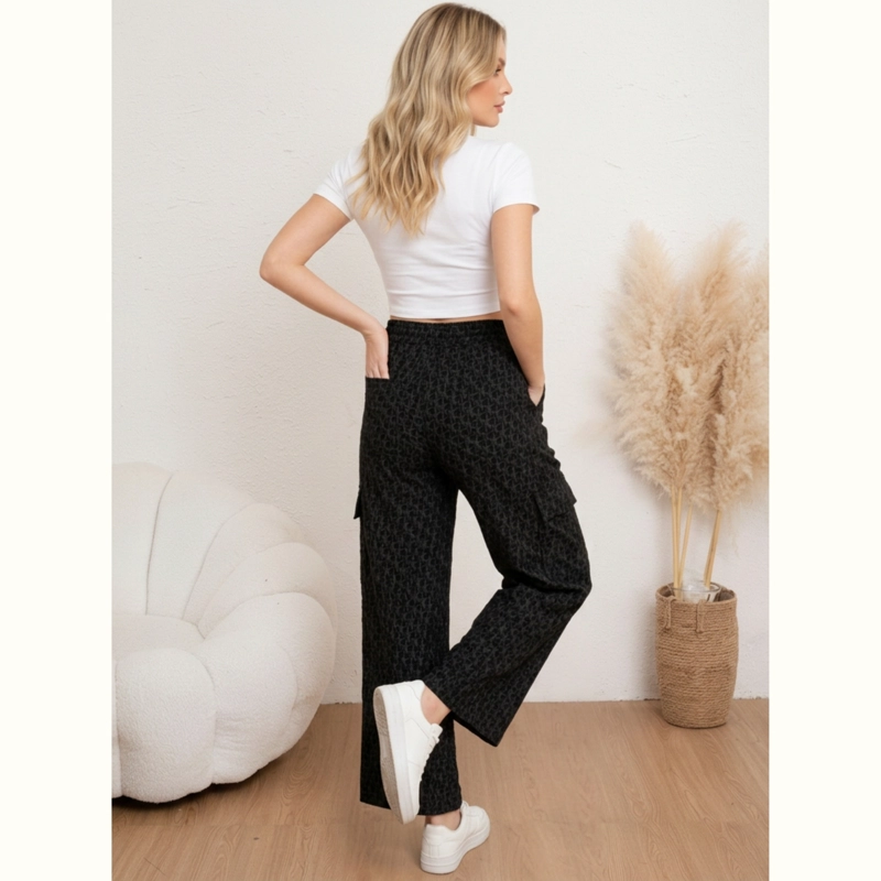 PANTALON PALAZZO MUJER CARGO ESTAMPADO TIRO ALTO PIERNA ANCHA BOLSILLOS 3007 - 3