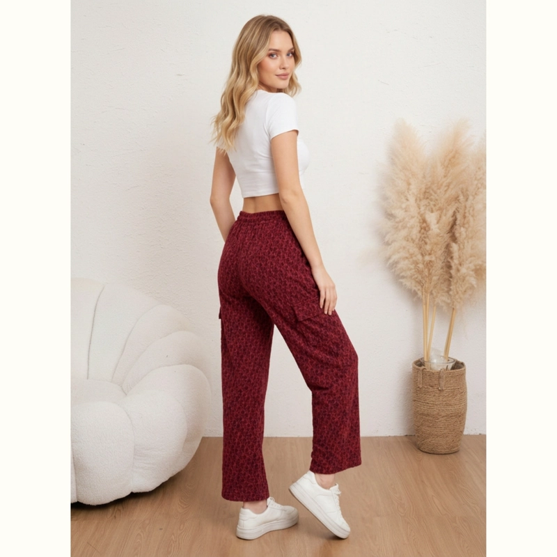 PANTALON PALAZZO MUJER CARGO ESTAMPADO TIRO ALTO PIERNA ANCHA BOLSILLOS 3007 - 3