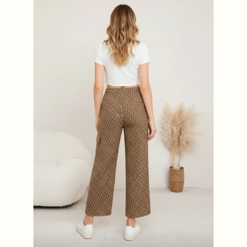 PANTALON PALAZZO MUJER CARGO ESTAMPADO TIRO ALTO PIERNA ANCHA BOLSILLOS 3007 - 4