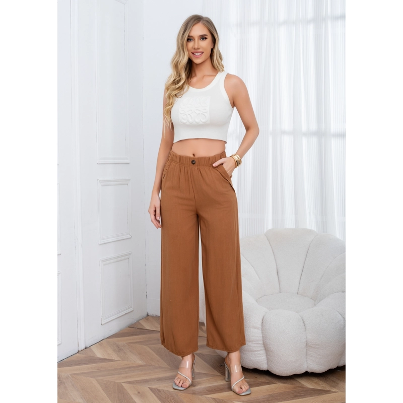 PANTALON PALAZZO TIPO LINO SEMI FORMAL CASUAL BOTON TIRO ALTO 3013 - 1
