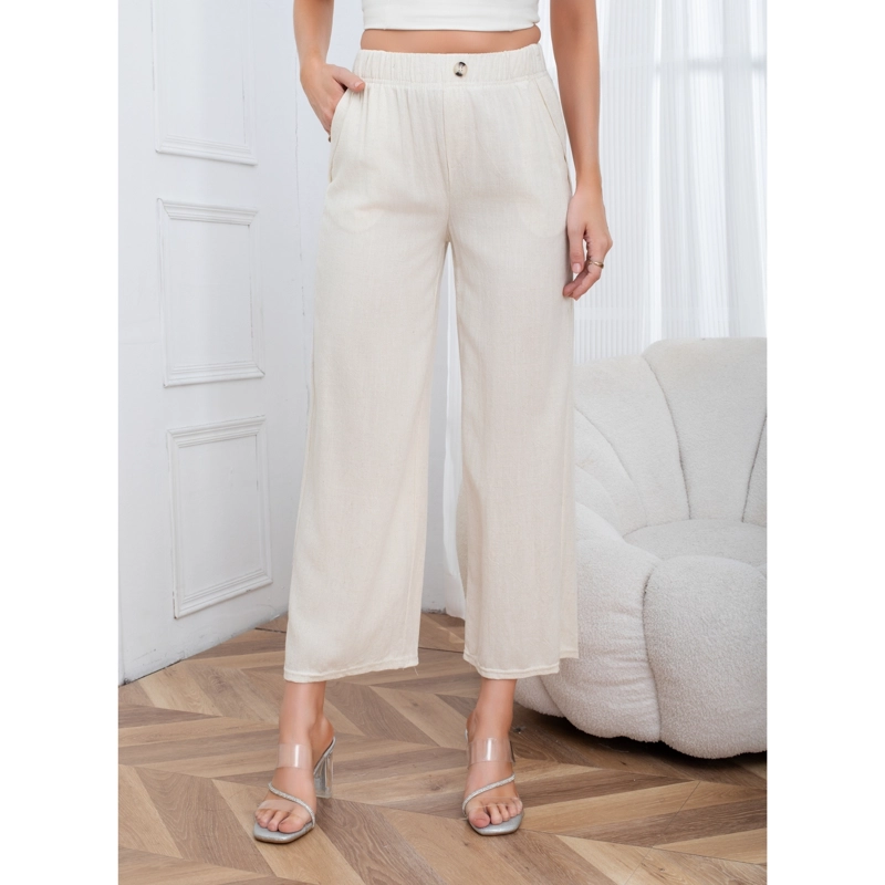 PANTALON PALAZZO TIPO LINO SEMI FORMAL CASUAL BOTON TIRO ALTO 3013 - 2