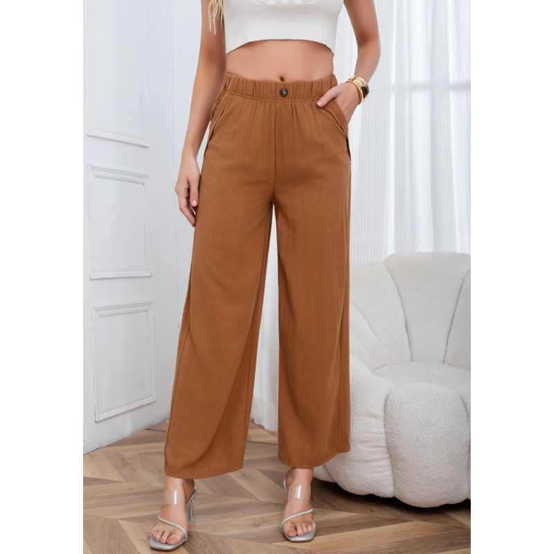 PANTALON PALAZZO TIPO LINO SEMI FORMAL CASUAL BOTON TIRO ALTO 3013 - 2