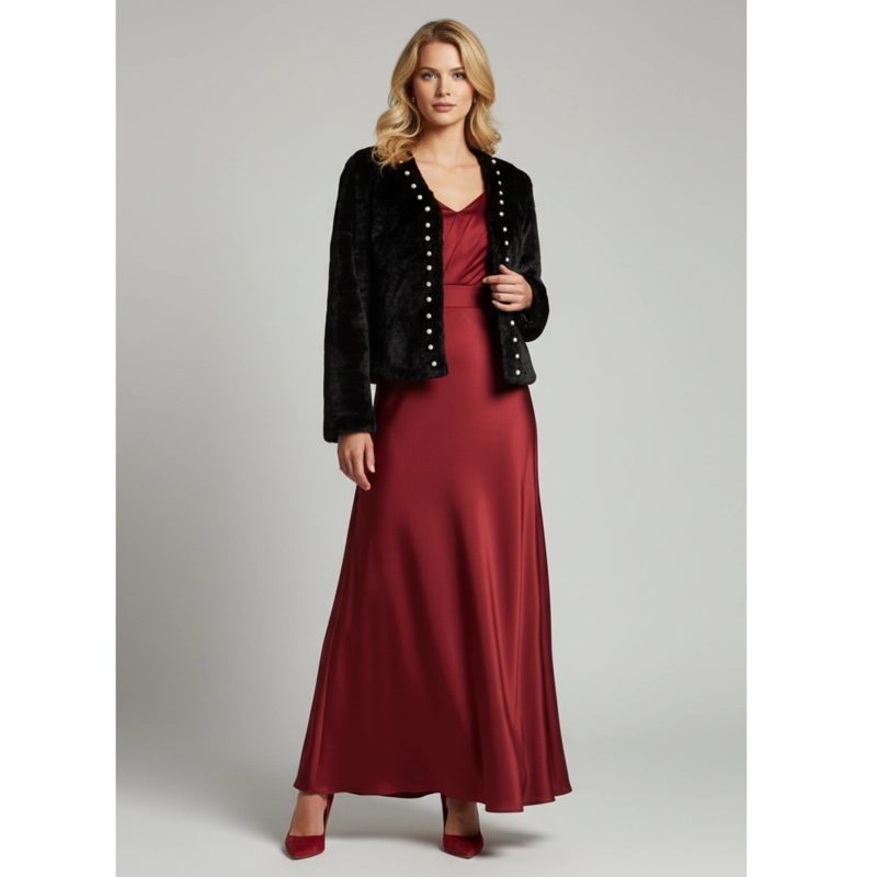 CHAQUETA CORTA MUJER TIPO PELUCHE CON PERLAS ELEGANTE FIESTA 6064 - 2